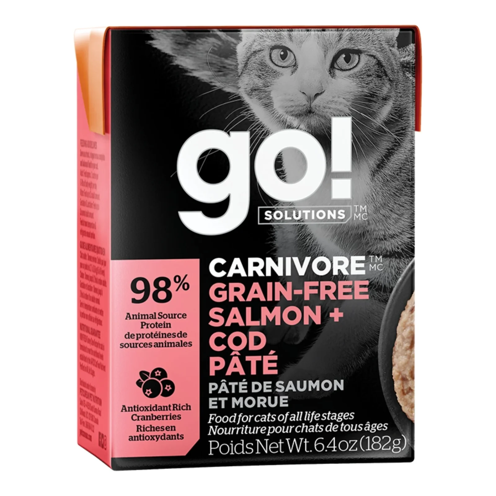 Go! Solutions Cat Carnivore Grain-Free Wet Cat Food Pate - Salmon and Cod, 6.4 oz each, Case of 24