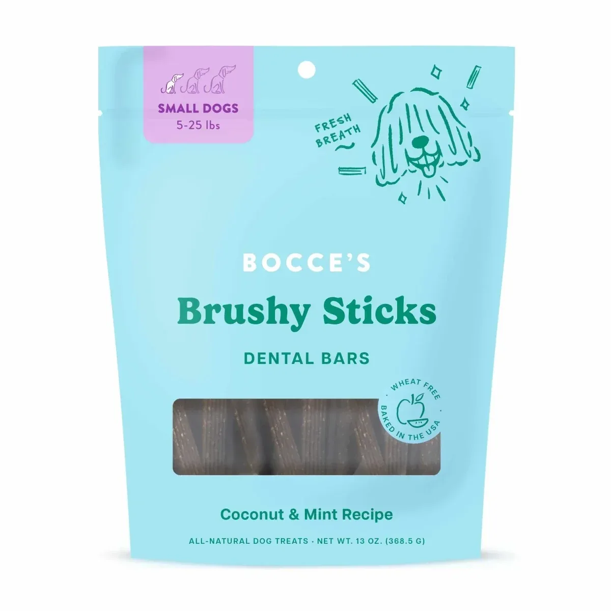 Bocce's Bakery Dailies Brushy Sticks Small Dog Dental Dog Treats 13 oz