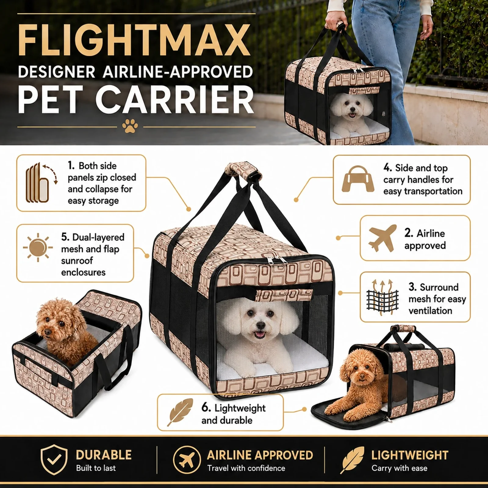 Pet Life ® 'Flightmax' Airline Approved Collapsible Folding Travel Pet Dog Carrier - Image 2