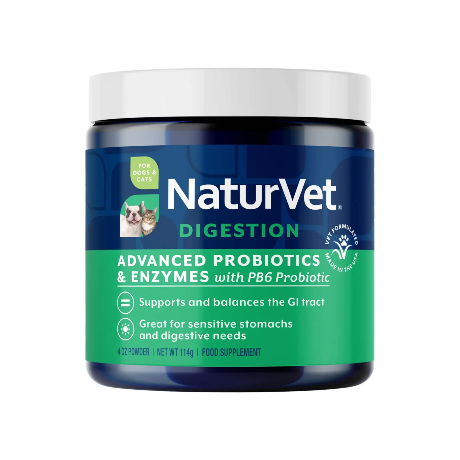 NaturVet Advanced Probiotics & Enzymes Powder for Dogs & Cats