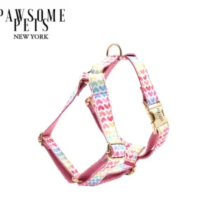 Step-in Dog Harness, Rainbow Heart Pink