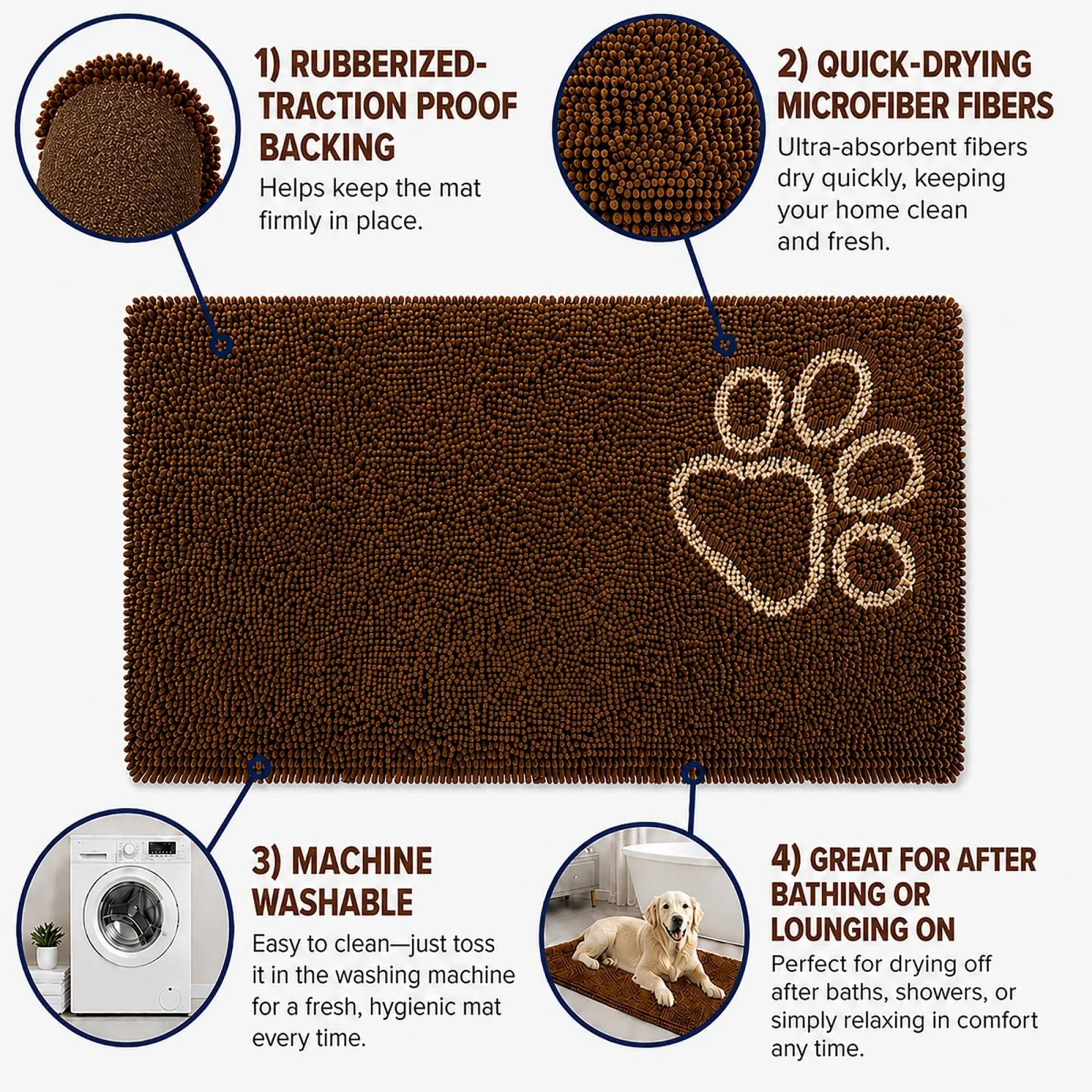 Pet Life ® 'Fuzzy' Quick-Drying Microfiber Anti-Skid and Machine Washable Dog Mat Pet Bed - 2 Pack - Dark Brown - Image 2