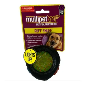 Multipet Ruff Enuff TPR Dental Diamond Ball with LED Light Dog Toy Multi-Color 3 in