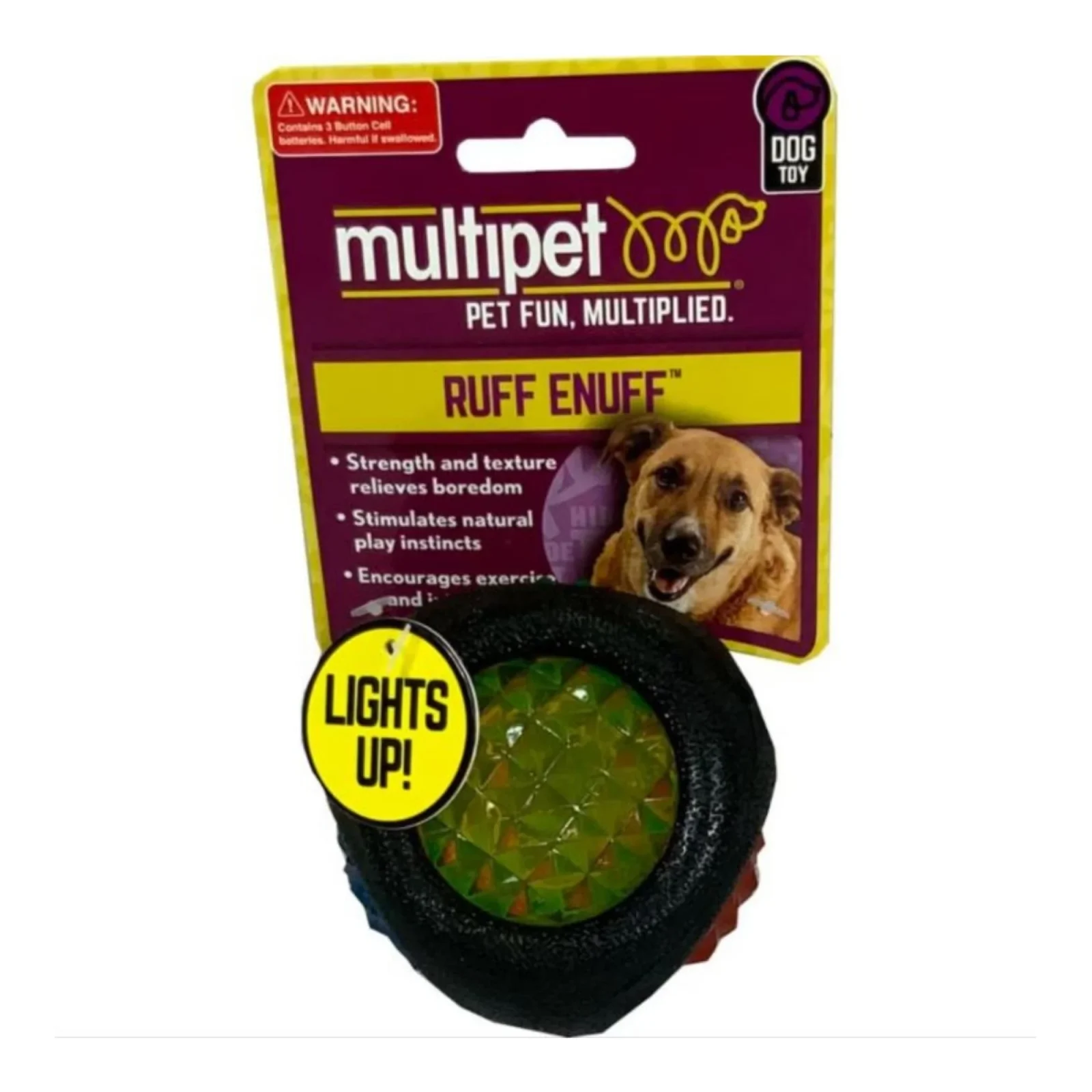 Multipet Ruff Enuff TPR Dental Diamond Ball with LED Light Dog Toy Multi-Color 3 in