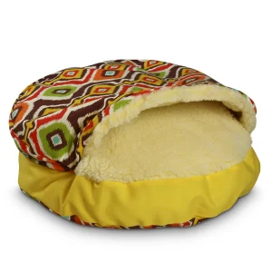 Luxury Cozy Cave® Dog Bed – Mesa Chocolate Yellow Sidewall