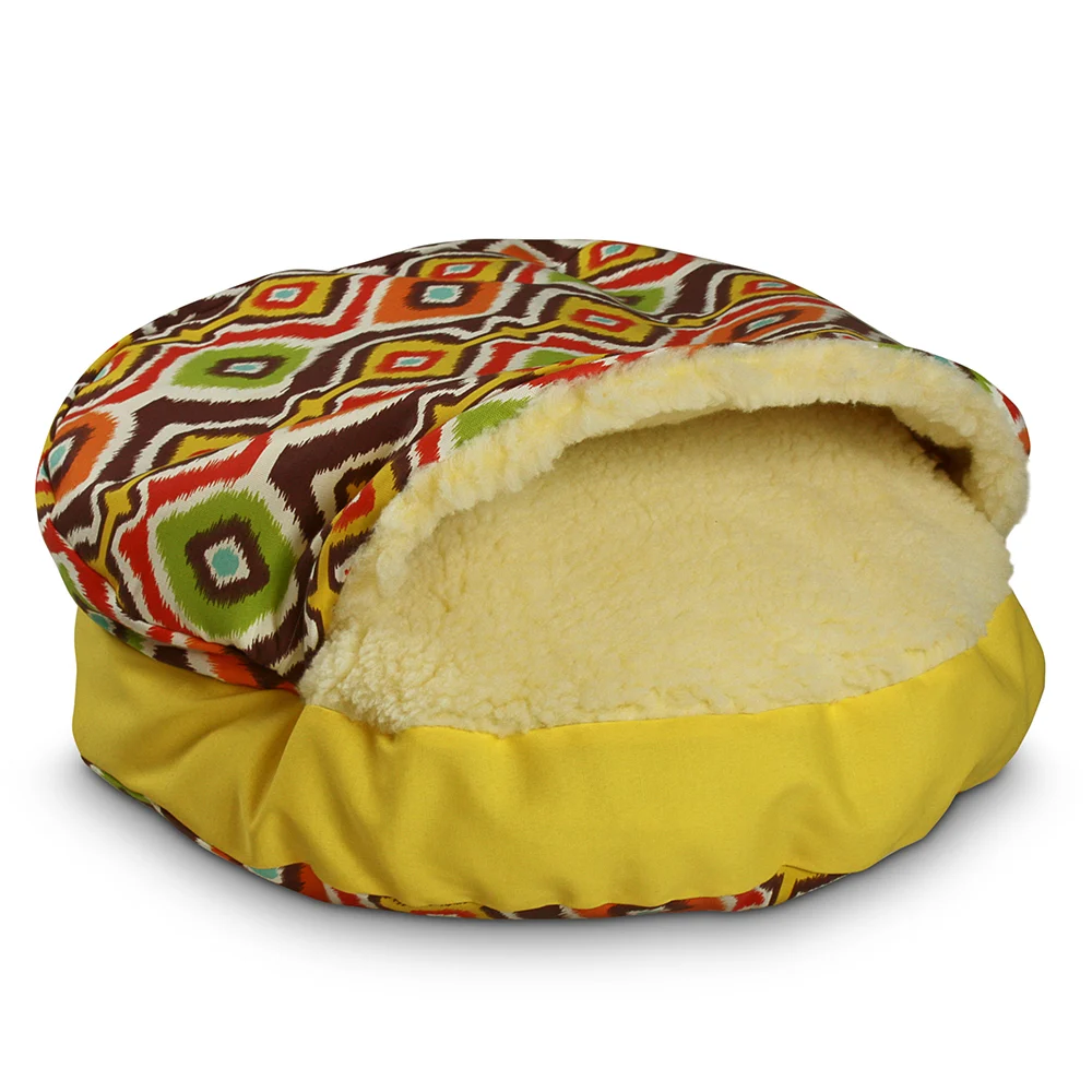 Luxury Cozy Cave® Dog Bed – Mesa Chocolate Yellow Sidewall