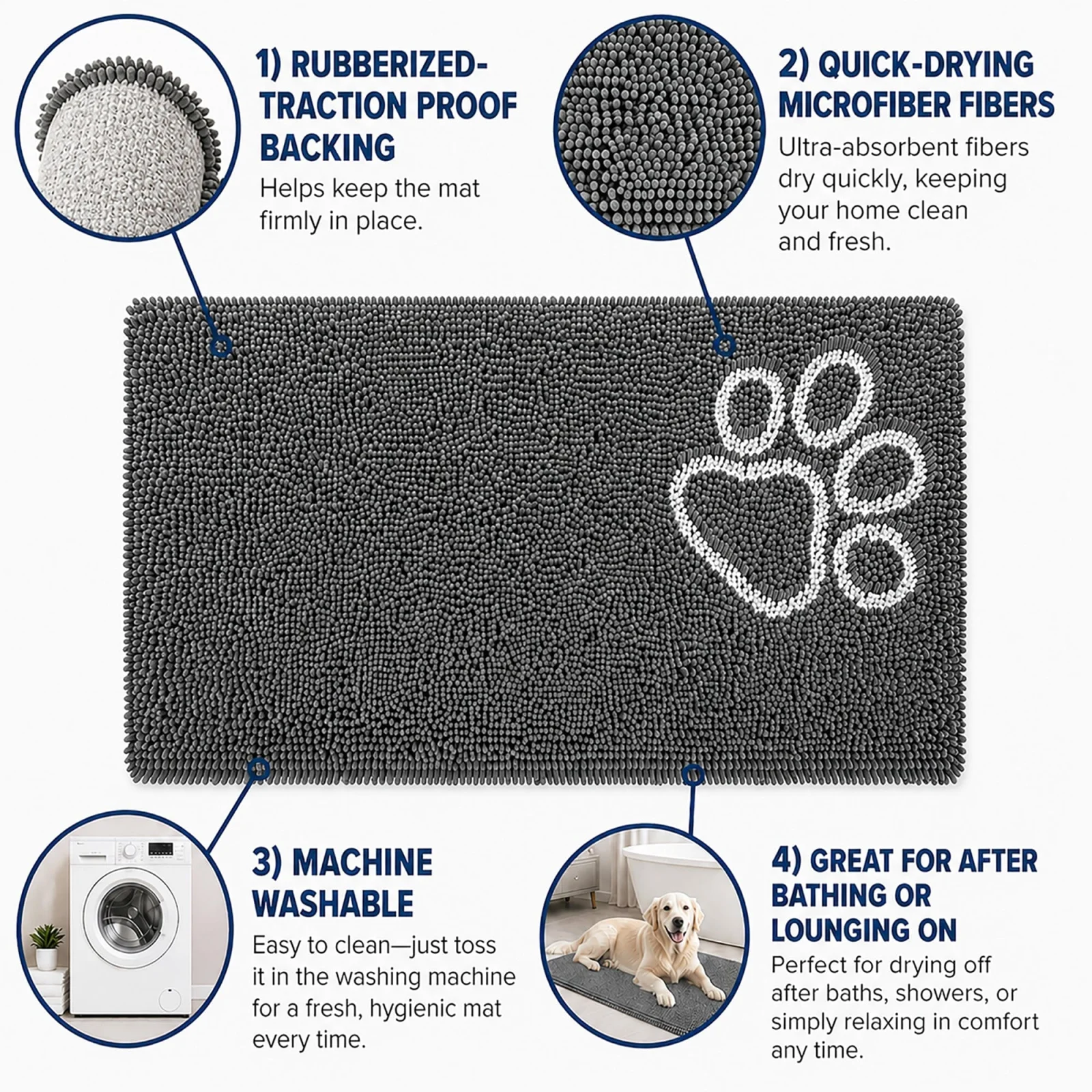 Pet Life ® 'Fuzzy' Quick-Drying Microfiber Anti-Skid and Machine Washable Dog Mat Pet Bed - 2 Pack - Gray - Image 2