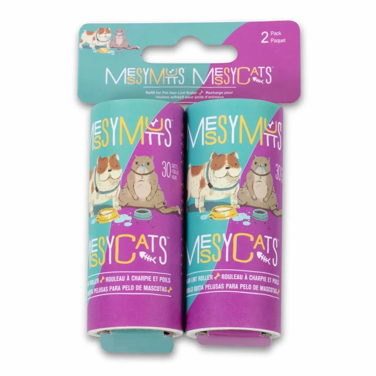 Messy Mutts Replacement Pet Hair Lint Rollers Travel Size, 2-Count