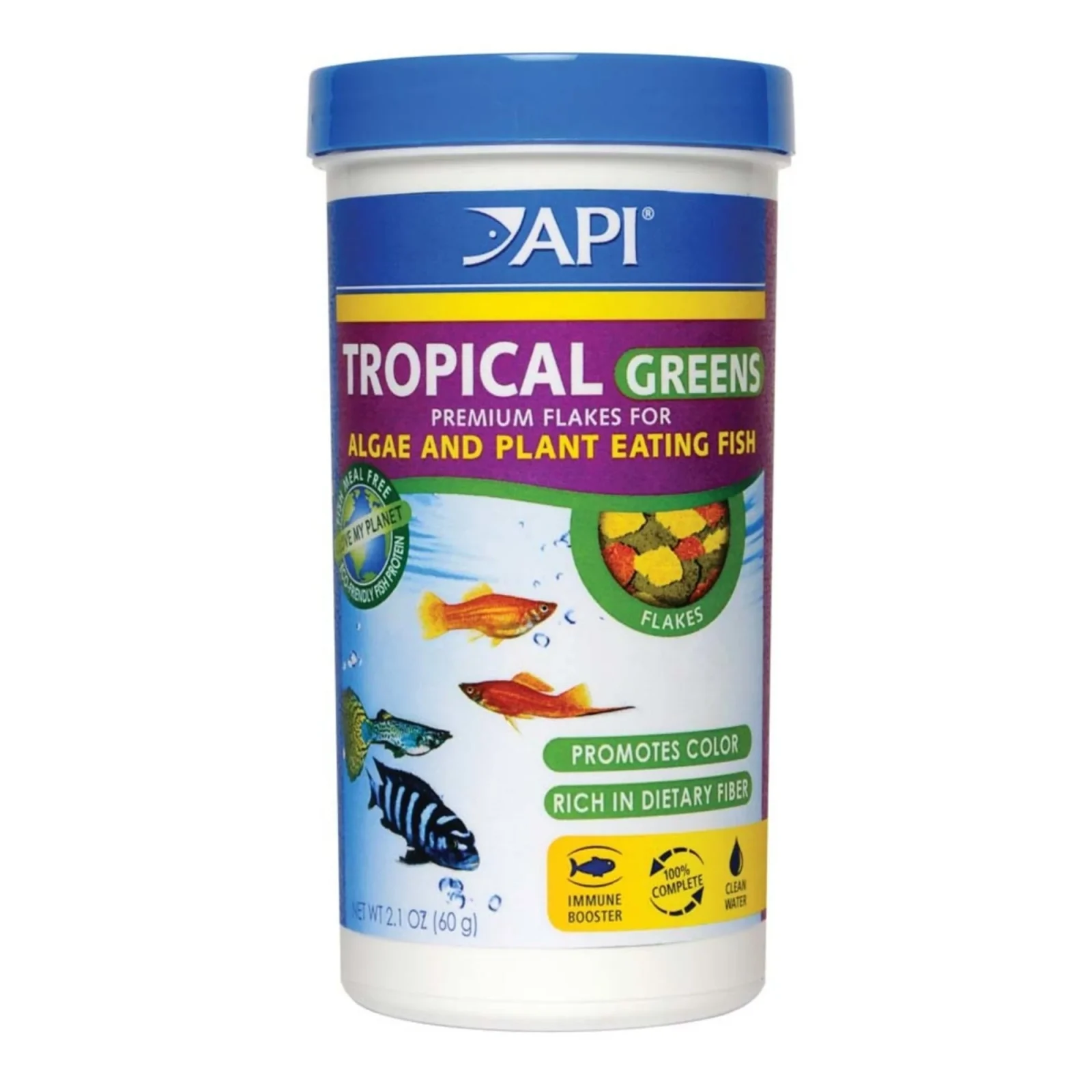 API Tropical Greens Flakes Fish Food 2.1 oz