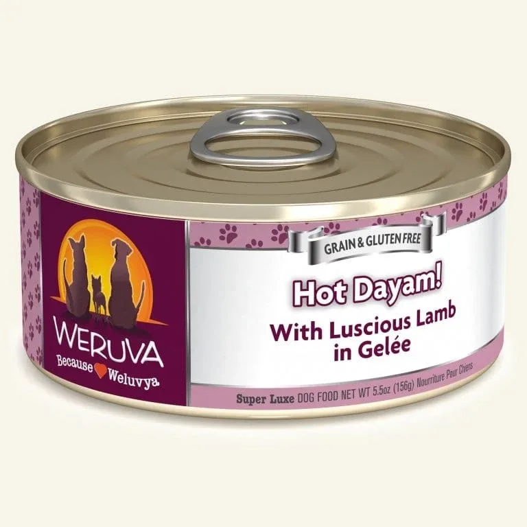 Weruva Dog Hot Dayam! with Luscious Lamb in Gele, 5.5 oz each, Case of 24