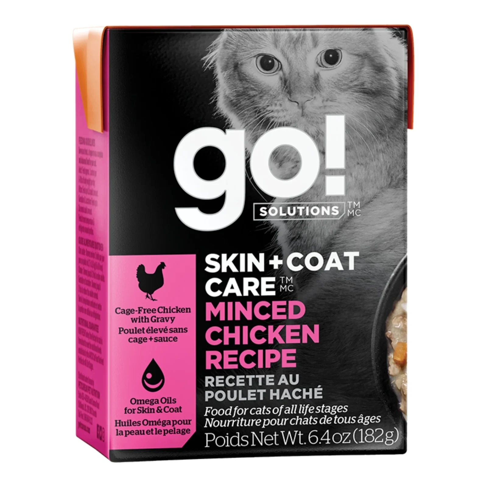 Petcurean Go! Solutions Skin + Coat Care Wet Cat Food - Minced Chicken with Grain, 6.4 oz each, Case of 24