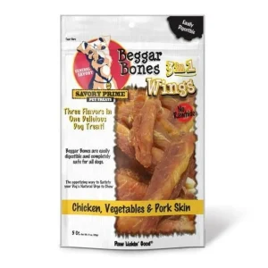 Savory Prime Beggar Bones Rawhide-Free Wings 3-in-1 Chicken Vegetable and Pork Skin Natural Dog Chews