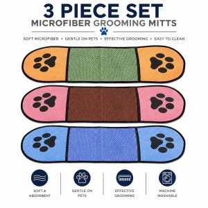 Pet Life ® 'Dry-Aid' Hand Inserted Bathing and Grooming Quick-Drying Microfiber Cat and Dog Pet Towel - 3 Pack
