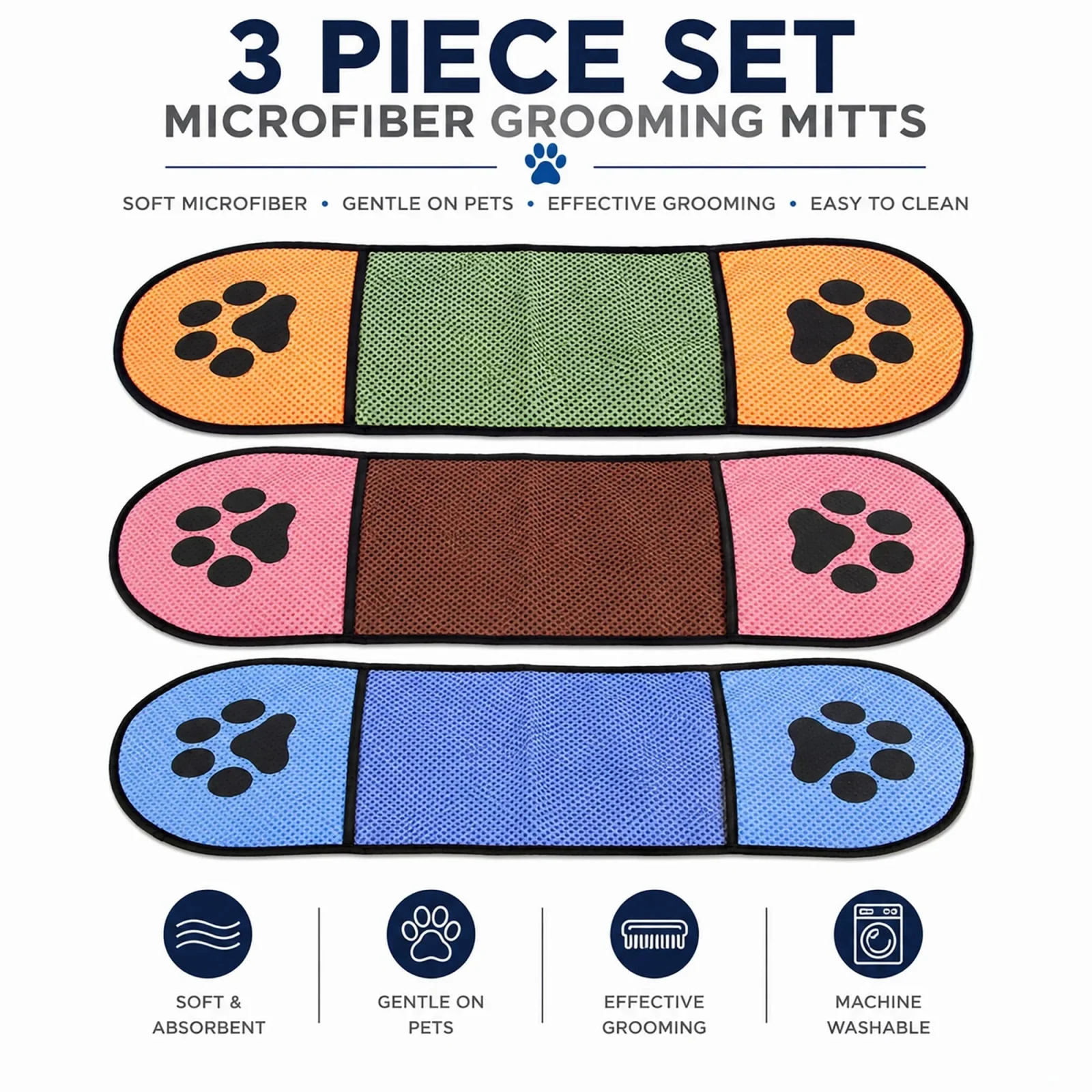 Pet Life ® 'Dry-Aid' Hand Inserted Bathing and Grooming Quick-Drying Microfiber Cat and Dog Pet Towel - 3 Pack