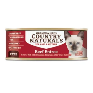 Grandma Mae's Country Naturals Grain-Free Pate Wet Cat & Kitten Wet Cat Food Beef, 2.8 oz each, Case of 24