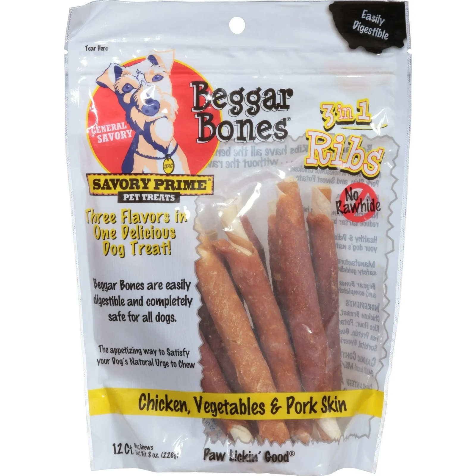 Savory Prime Beggar Bones Rawhide-Free Ribs 3-in-1 Chicken Vegetable and Pork Skin Natural Dog Chews - Image 2