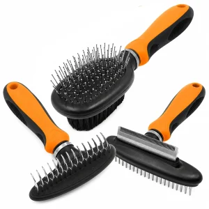Pet Life ® 3-Piece Premium Flex-Series Rake Deshedder Slicker and Pin Brush Cat and Dog Grooming Set - Orange