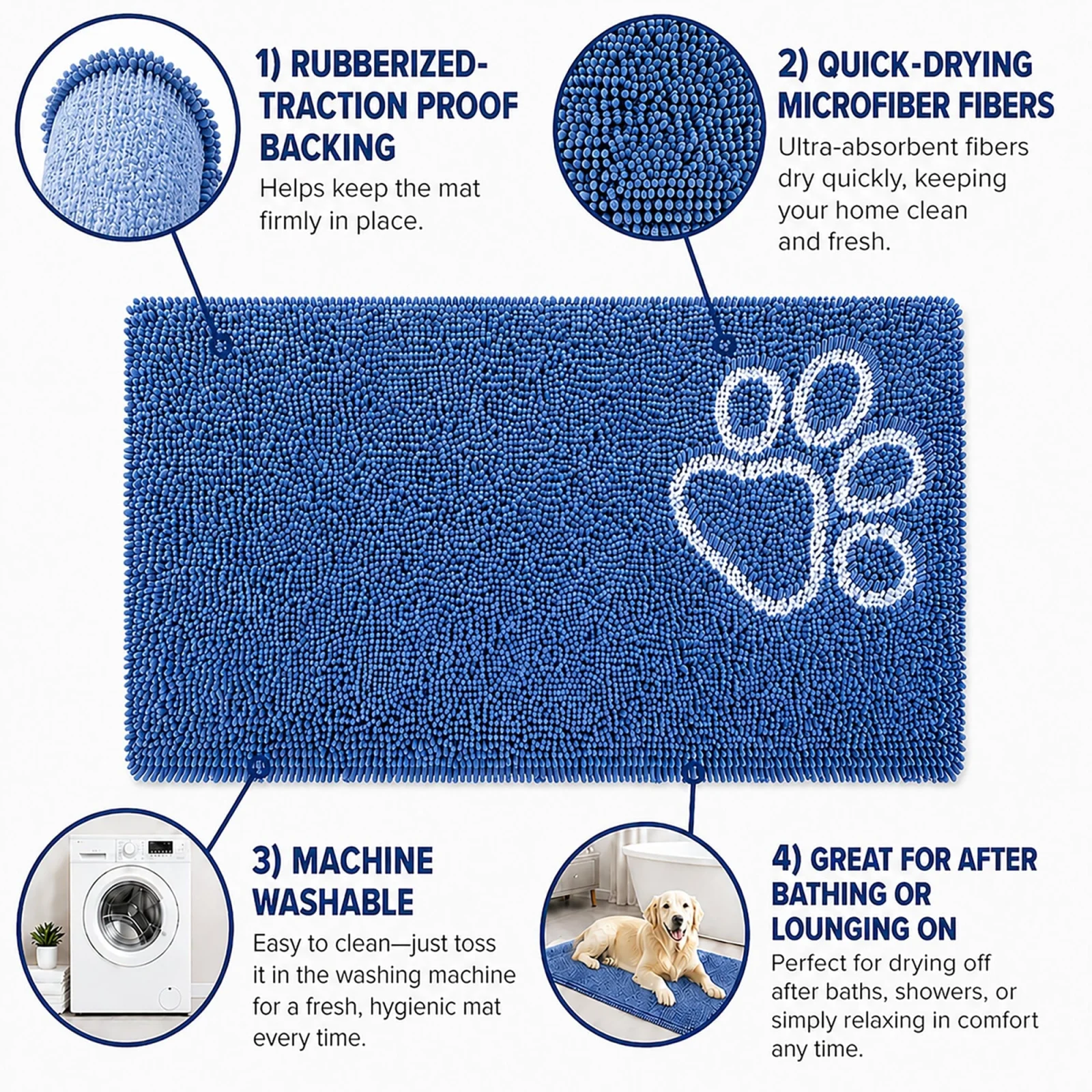 Pet Life ® 'Fuzzy' Quick-Drying Microfiber Anti-Skid and Machine Washable Dog Mat Pet Bed - 2 Pack - Blue - Image 2