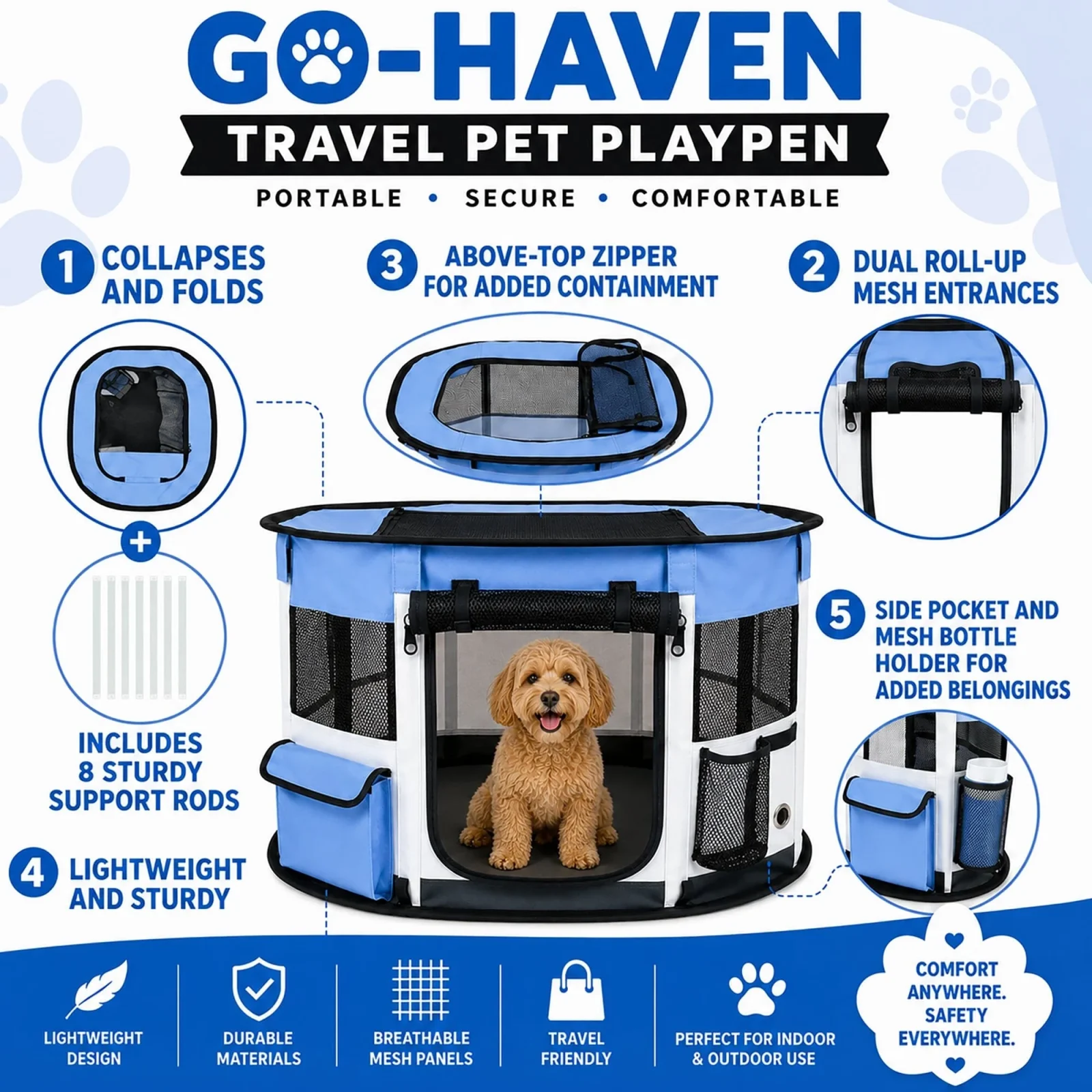 Pet Life ® “GoHaven” Collapsible Sturdy Travel Pet Playpen - Image 2