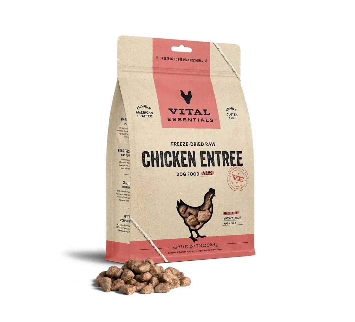 Vital Essentials Freeze-Dried Raw Chicken Entree Dog Food Nibs, 14 oz