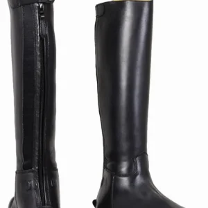 Men's Tall Dress Boots - TuffRider Baroque Leather Riding Boots with Spanish Top and Back Zipper - Black