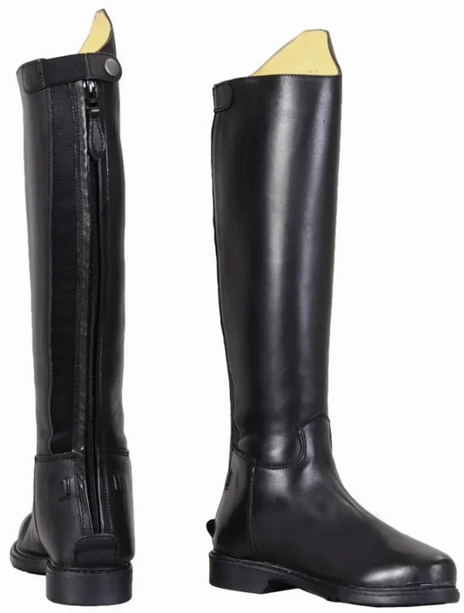 Men's Tall Dress Boots - TuffRider Baroque Leather Riding Boots with Spanish Top and Back Zipper - Black
