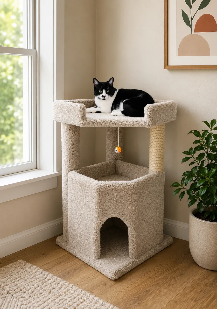 Premier Corner Roost Cat Tree — Solid Wood Multi-Level Tower for Large & Active Cats