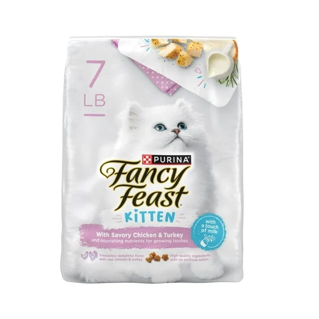 Purina Fancy Feast with Savory Chicken and Turkey Kitten Recipe Dry Cat Food - Case of 4