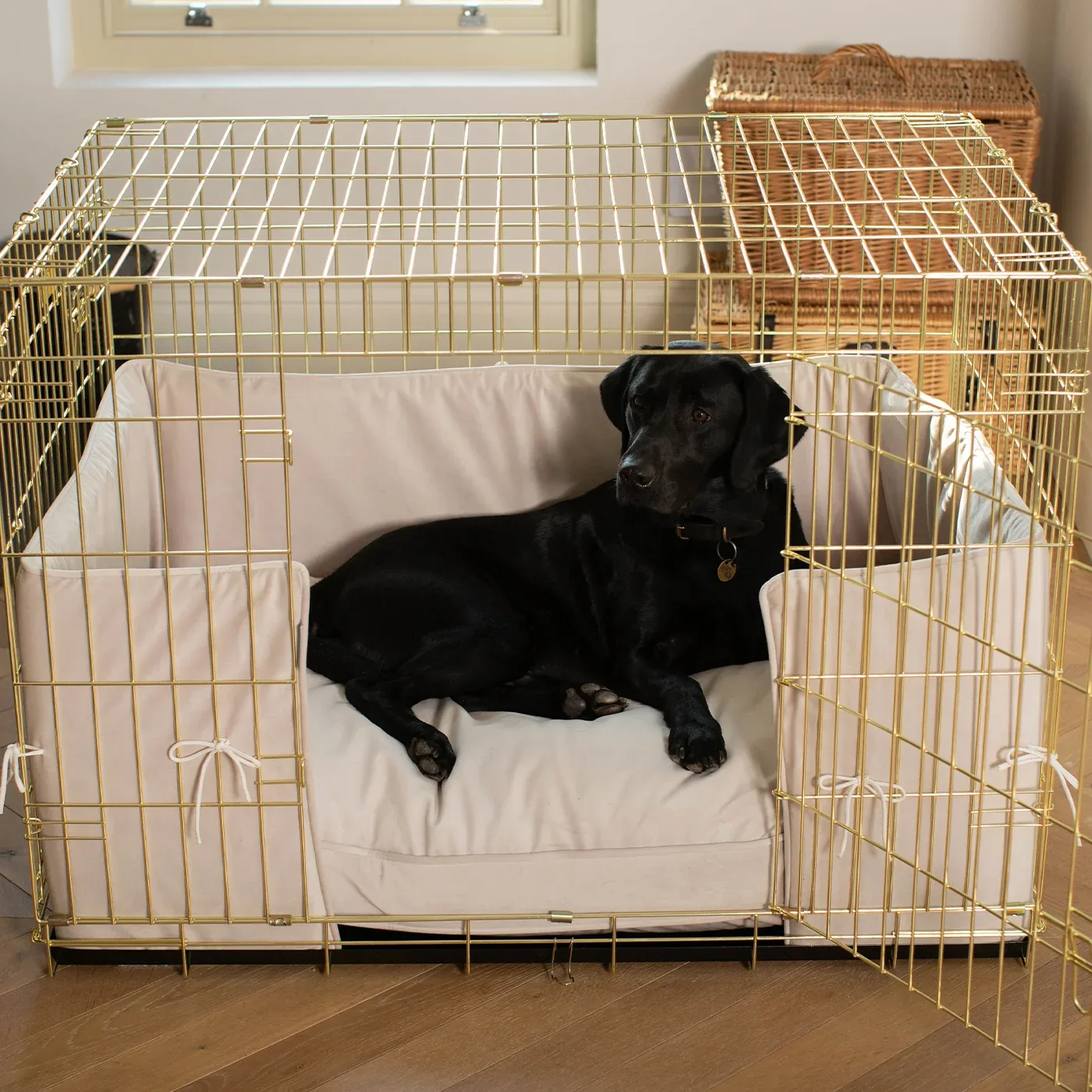 Dog Crate with Cushion & Bumper in Oyster Velvet by Lords & Labradors - Image 2