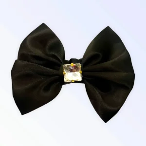 Glass Diamond Rhinestone Dog Hair Bow - Short Satin Bow with Crystal Rhinestones by Bark Fifth Avenue