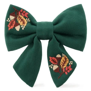 Fall Foliage Embroidered Lady Dog Bow
