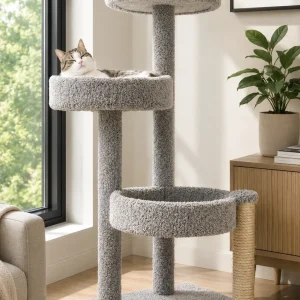 Multi-Level Cat Tree for Large Cats | Solid Wood Mid-Height Cat Condo for Multi-Cat Homes