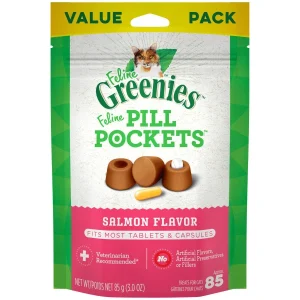 Greenies Feline Pill Pockets Cat Treats Salmon, 3 oz, 85 ct