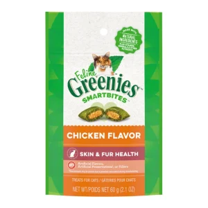 Greenies Feline SmartBites Skin Fur Crunchy Soft Adult Cat Treats Chicken, 2.1 oz