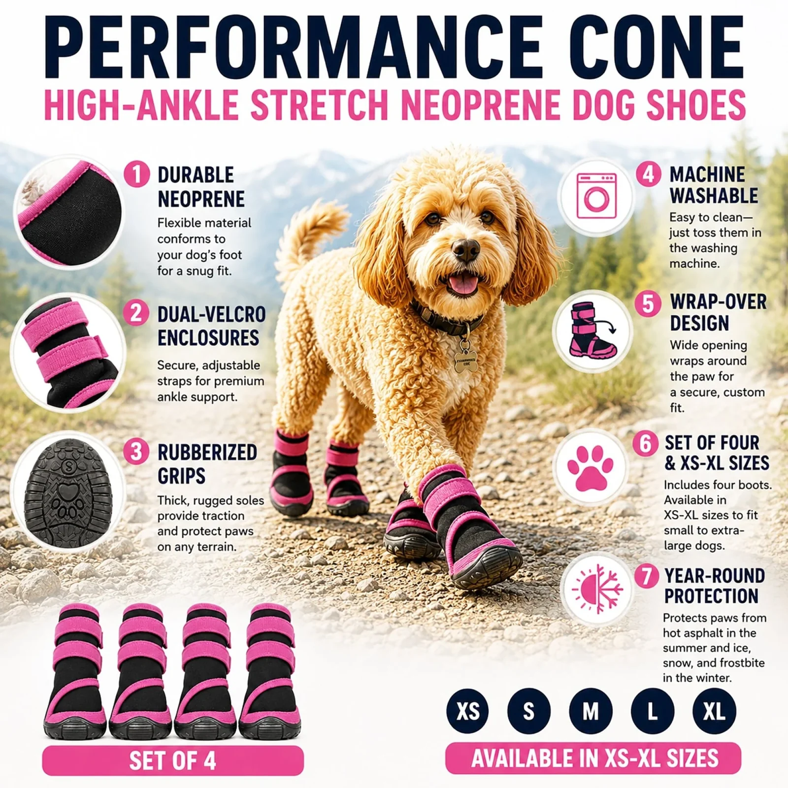 Pet Life ® 'Performance-Coned' Premium Stretch High Ankle Support Dog Shoes - Set Of 4 - Image 2