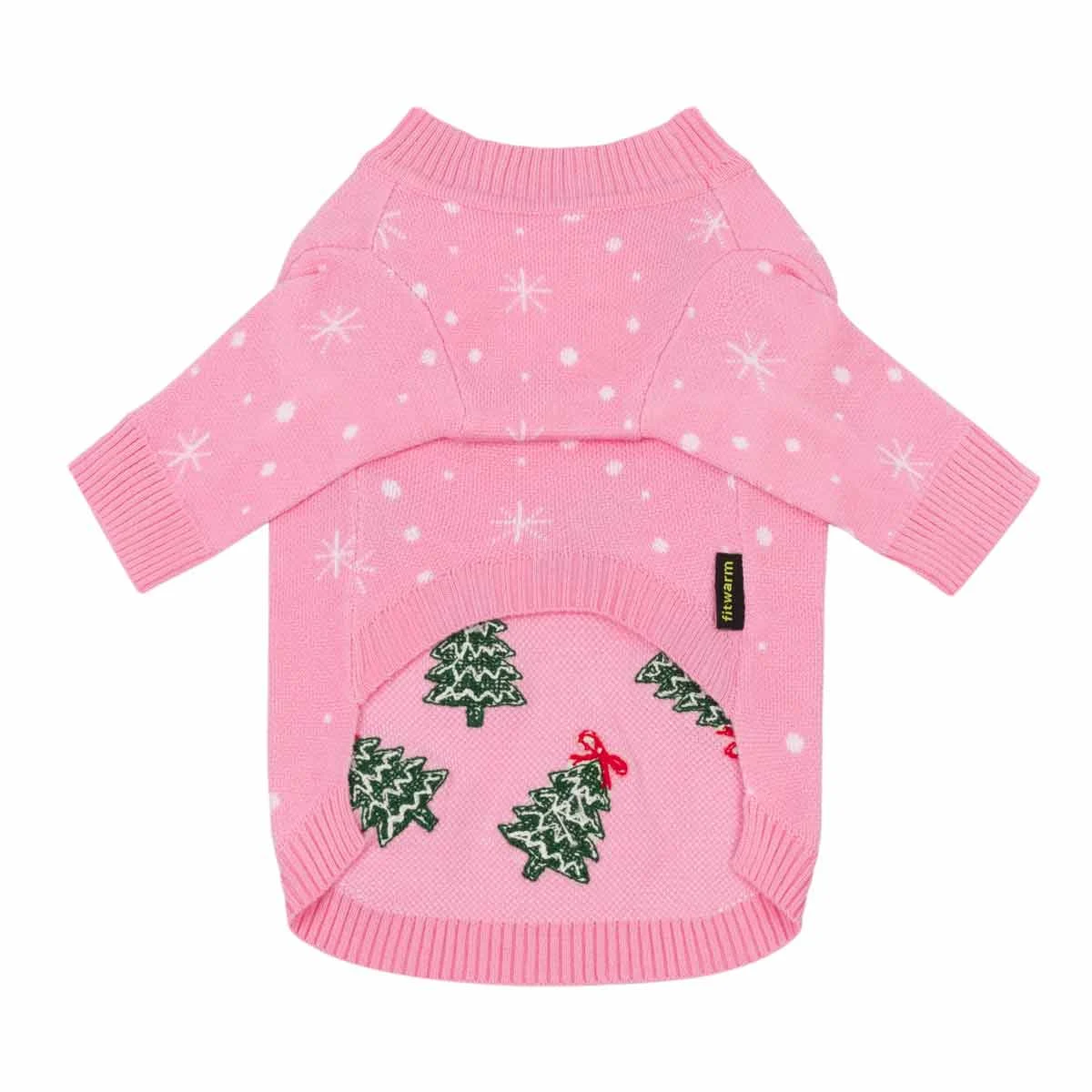 Christmas Tree Bow Dog Embroidered Sweater in Pink - Image 2