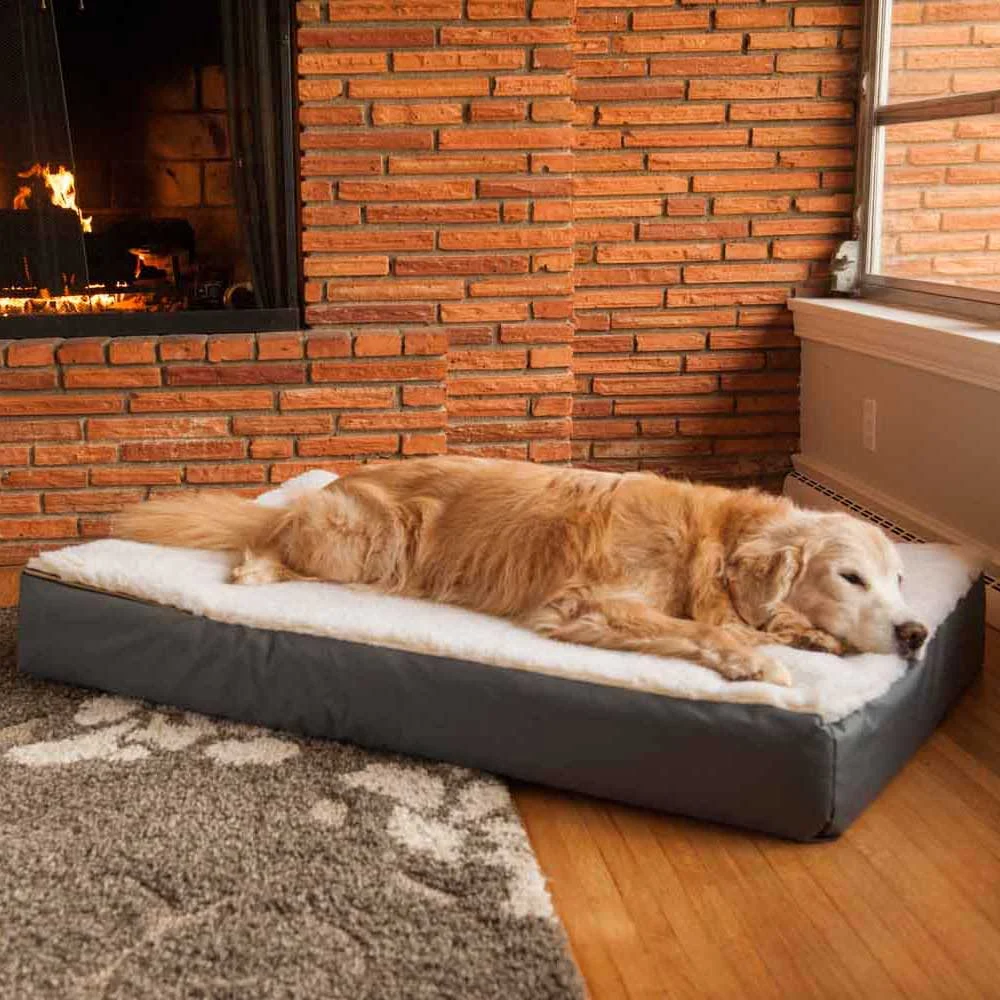 Super Orthopedic Lounge Dog Bed w/ Cream Sherpa - Image 2