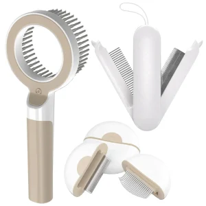 Pet Life ® 3-Piece Modern Premium and Travel Rake Deshedder and Comb Cat and Dog Grooming Set - Brown and White