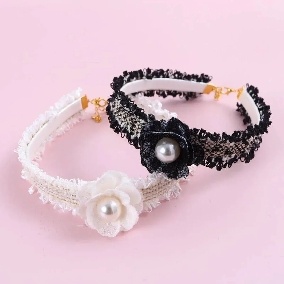 Handwoven Tweed Flower Dog Collar Necklace - Image 2