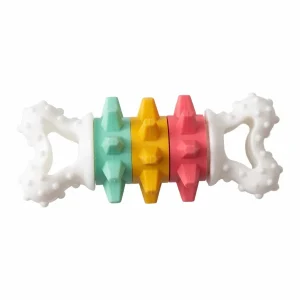 SnugArooz Twist & Shake Bone Dog Chew Toy Multicolored 5 in