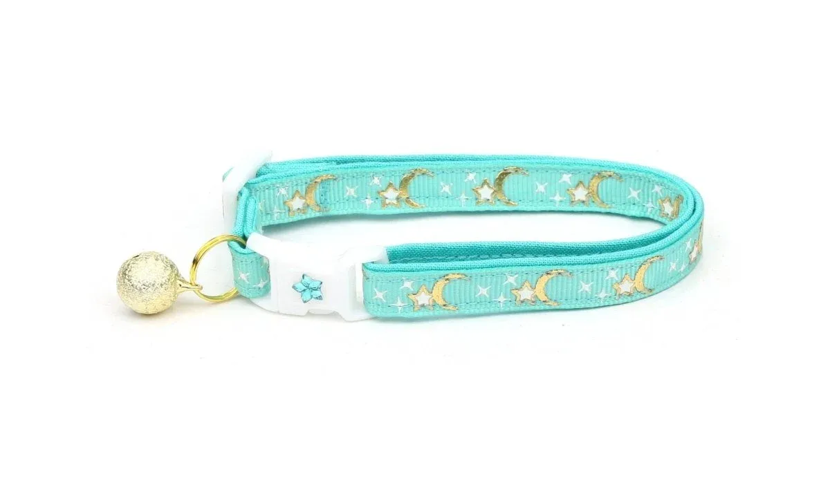 Up Country Gold Moons and Stars Aqua Cat Collar with Breakaway Safety - Image 2