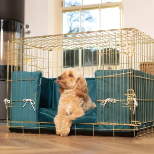 Dog Crate with Cushion & Bumper in Marine Velvet by Lords & Labradors