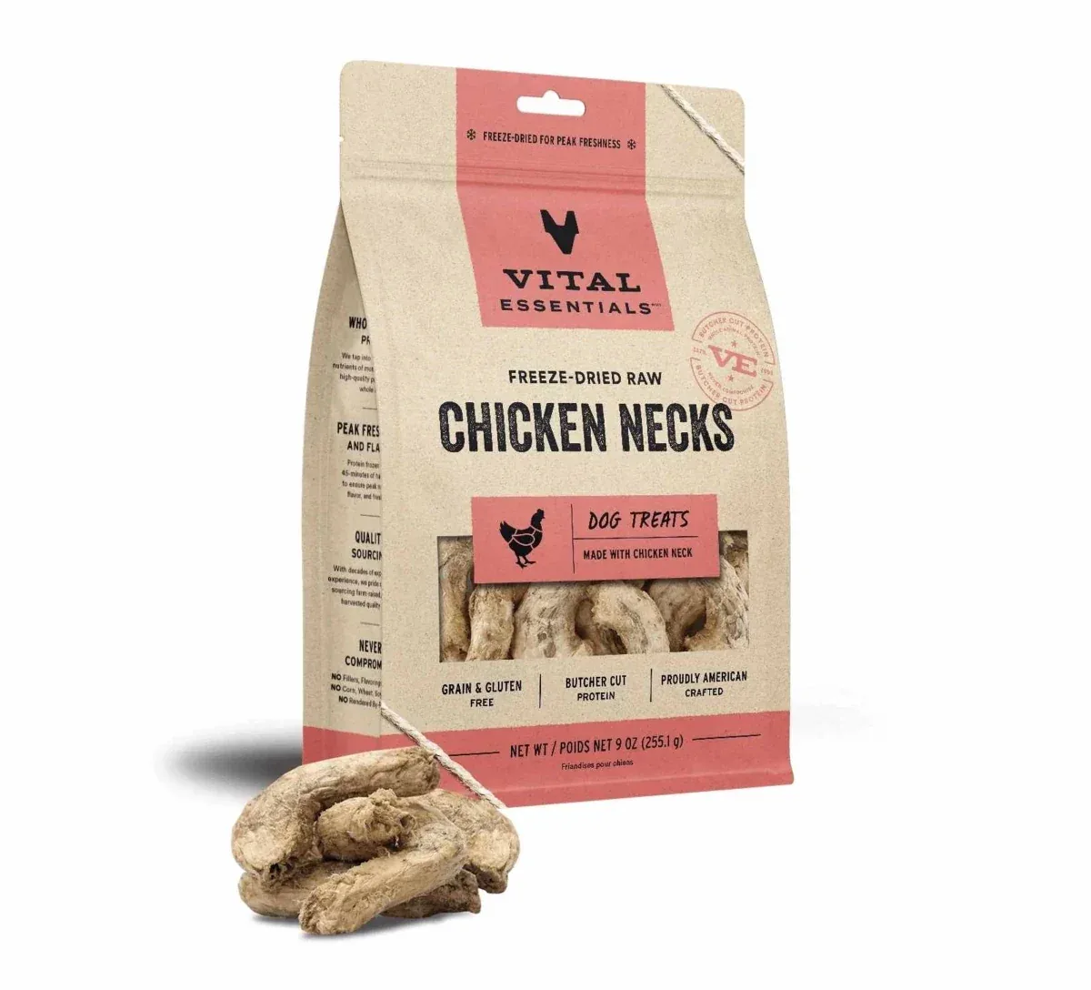 Vital Essentials Freeze-Dried Raw Chicken Necks Dog Treats 9 oz