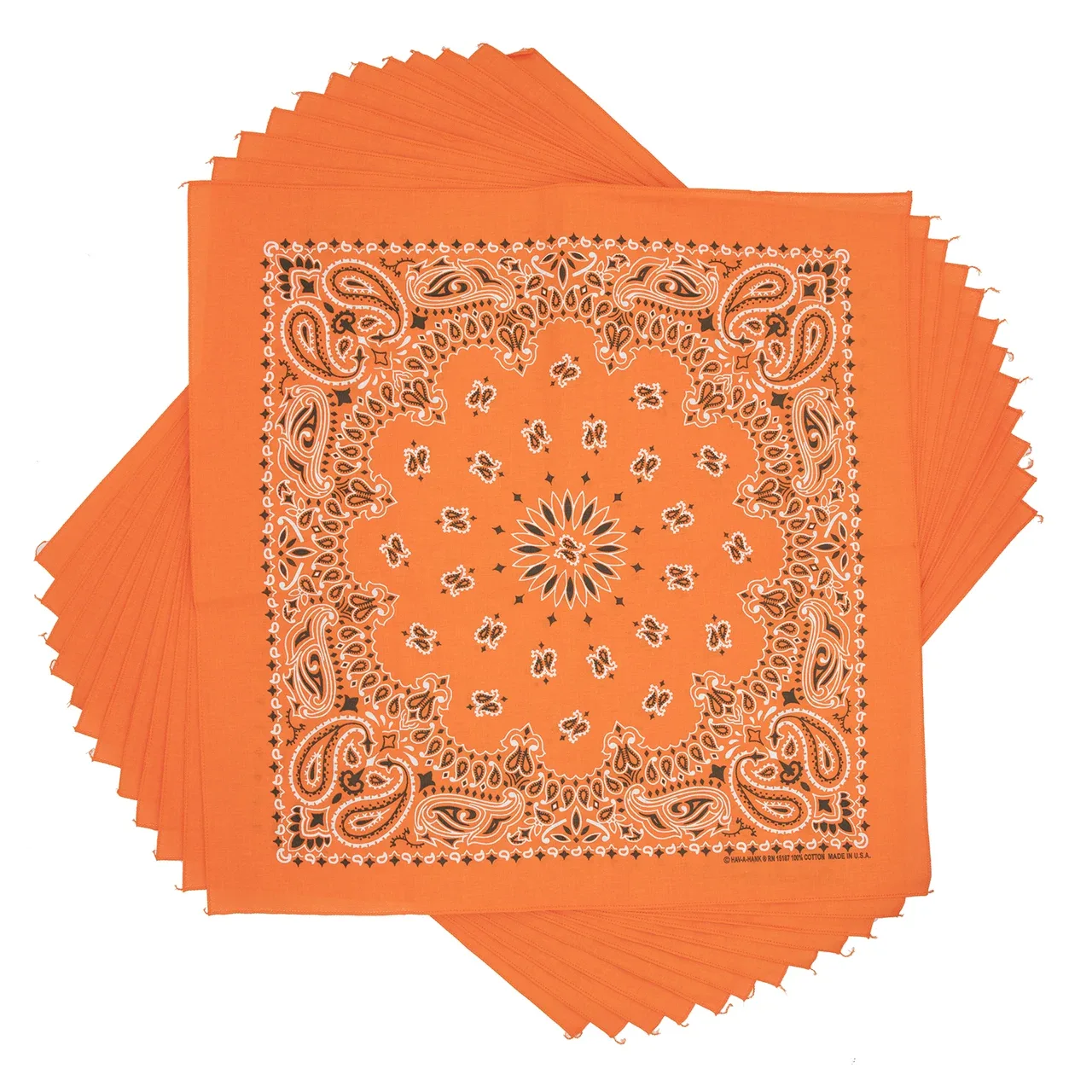Orange Paisley Bandana, 22 inch, 12 Pack