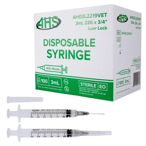 Syringe & Needle, 3mL, Luer Lock, Hypodermic, Vet Use, by American Health Service