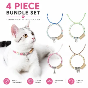 Pet Life ® Touchcat Lucky Charms Fashion Cat Necklace or Cat Collar with Designer Accent - 4 Pack