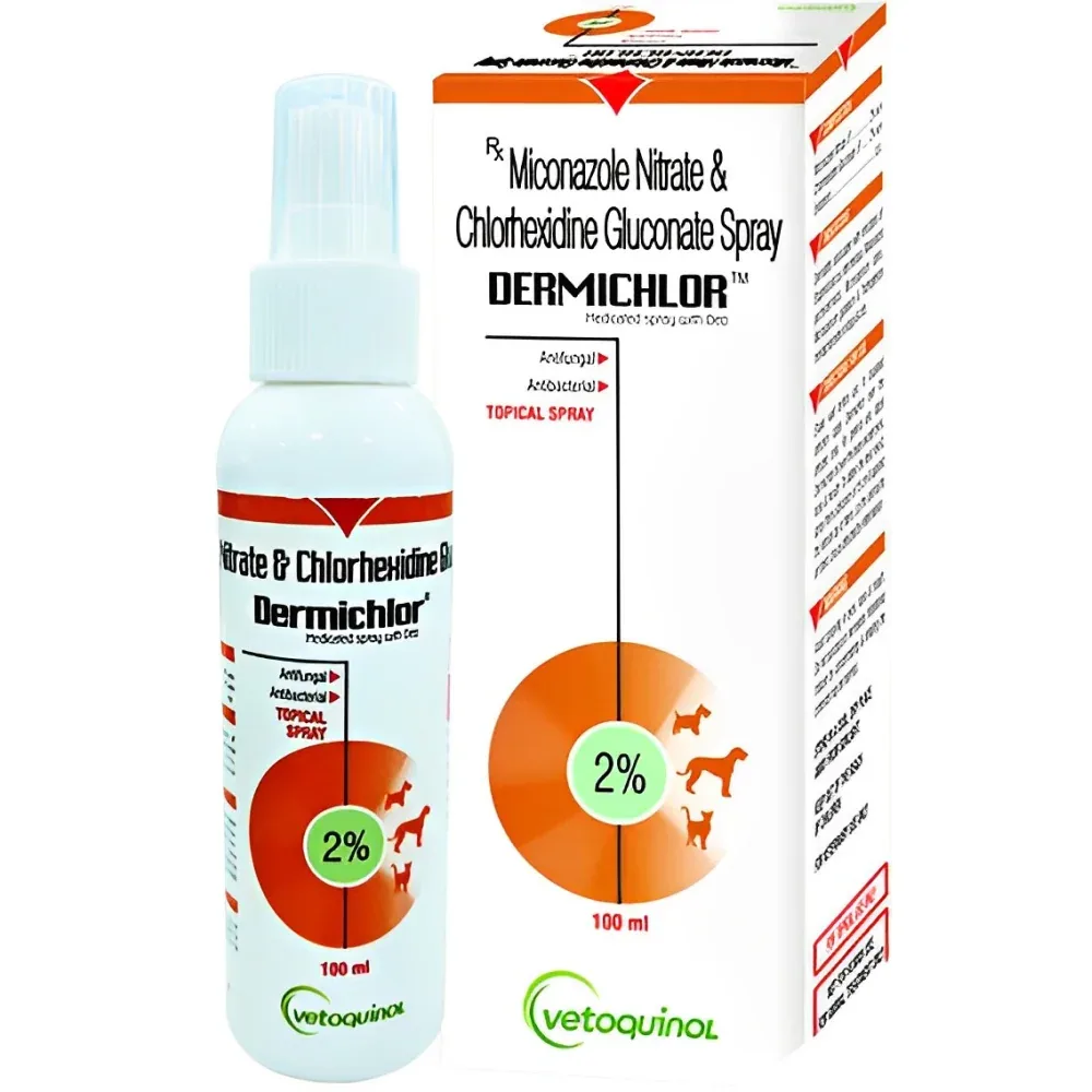 Vetoquinol Dermichlor Antibacterial Antifungal Spray (100ml) and Virbac Ketochlor Shampoo (200ml) Combo - Image 2