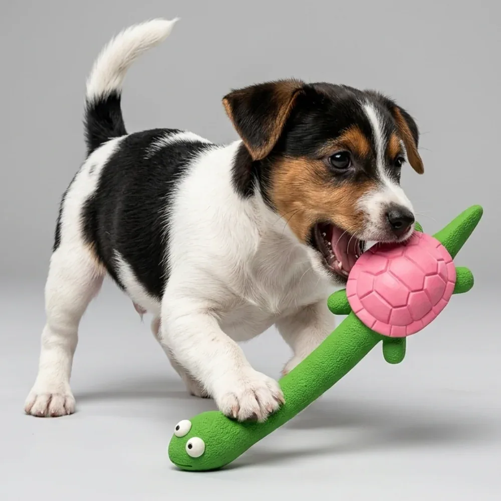 Skatrs Long Turtle Latex Dental Chew Toy for Dogs (Green)