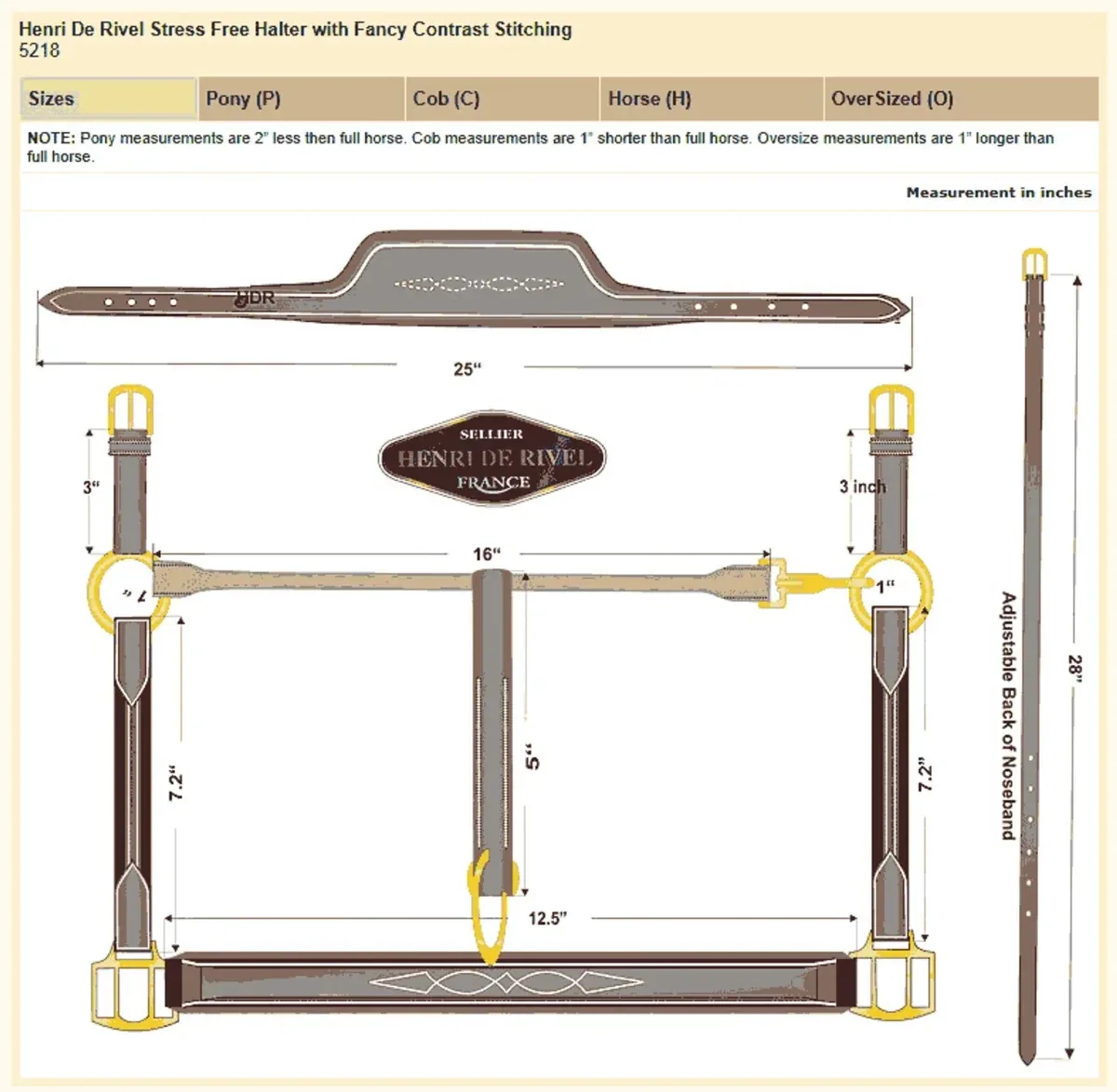 Henri de Rivel Stress Free Halter With Fancy Contrast Stitching, Australian Nut, Cob - Image 2