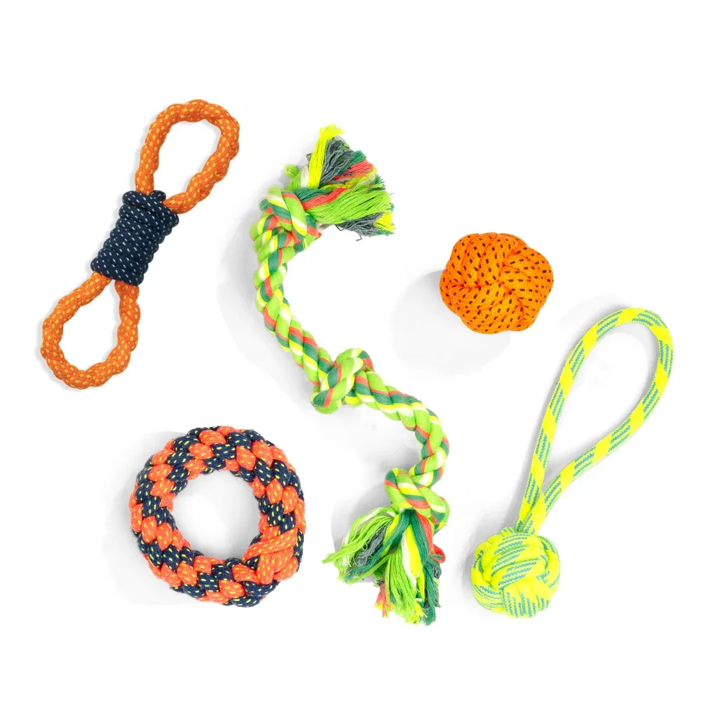 Kibbo Non Toxic and Durable Rope Chew Toy for Dogs and Cats (Pack of 5)